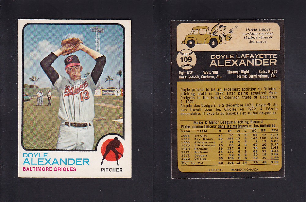1973 O-PEE-CHEE BASEBALL CARD #109 D. ALEXANDER photo 1973 O-PEE-CHEE BASEBALL CARD #109 D. ALEXANDER photo