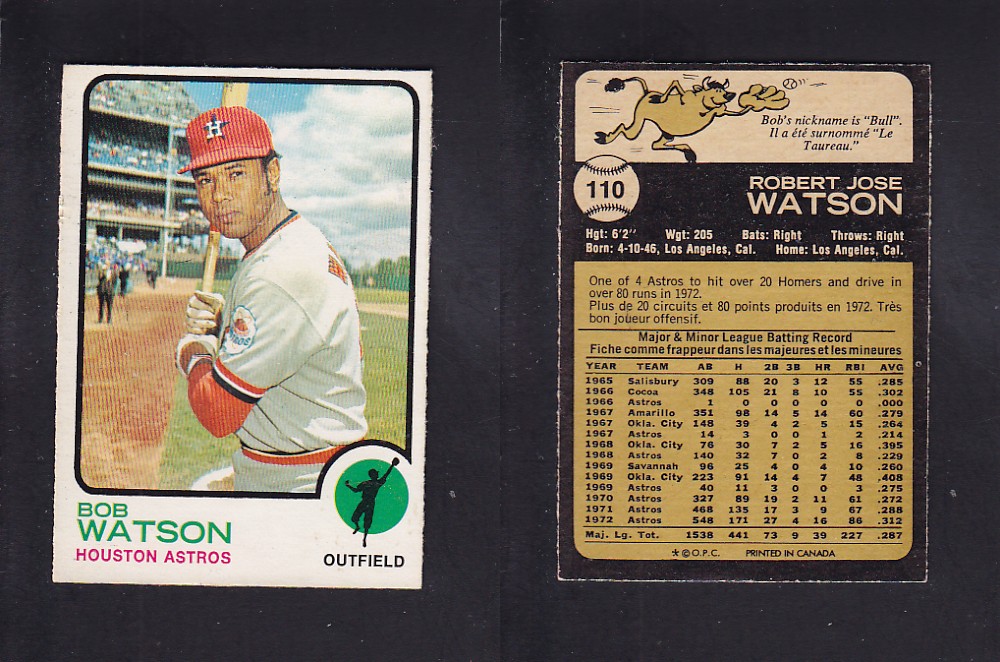 1973 O-PEE-CHEE BASEBALL CARD #110 B. WATSON photo 1973 O-PEE-CHEE BASEBALL CARD #110 B. WATSON photo