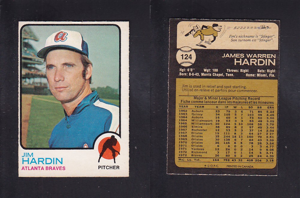 1973 O-PEE-CHEE BASEBALL CARD #124 J. HARDIN photo 1973 O-PEE-CHEE BASEBALL CARD #124 J. HARDIN photo