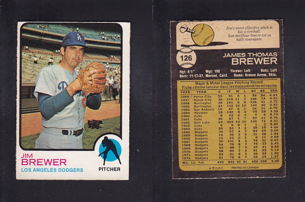 1973 O-PEE-CHEE BASEBALL CARD #126 J. BREWER photo 1973 O-PEE-CHEE BASEBALL CARD #126 J. BREWER photo