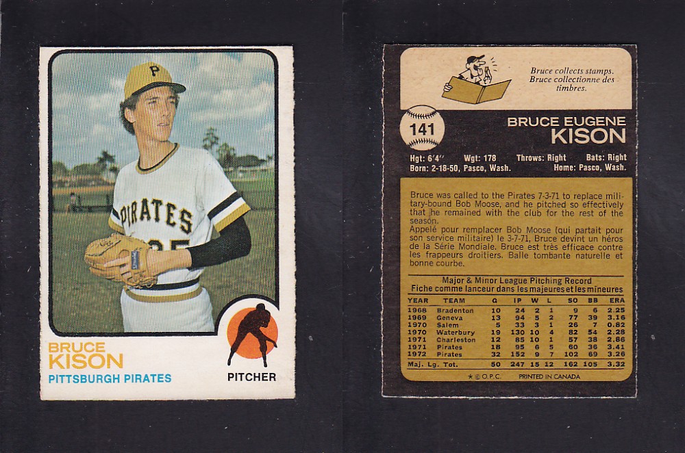 1973 O-PEE-CHEE BASEBALL CARD #141 B. KISON photo 1973 O-PEE-CHEE BASEBALL CARD #141 B. KISON photo