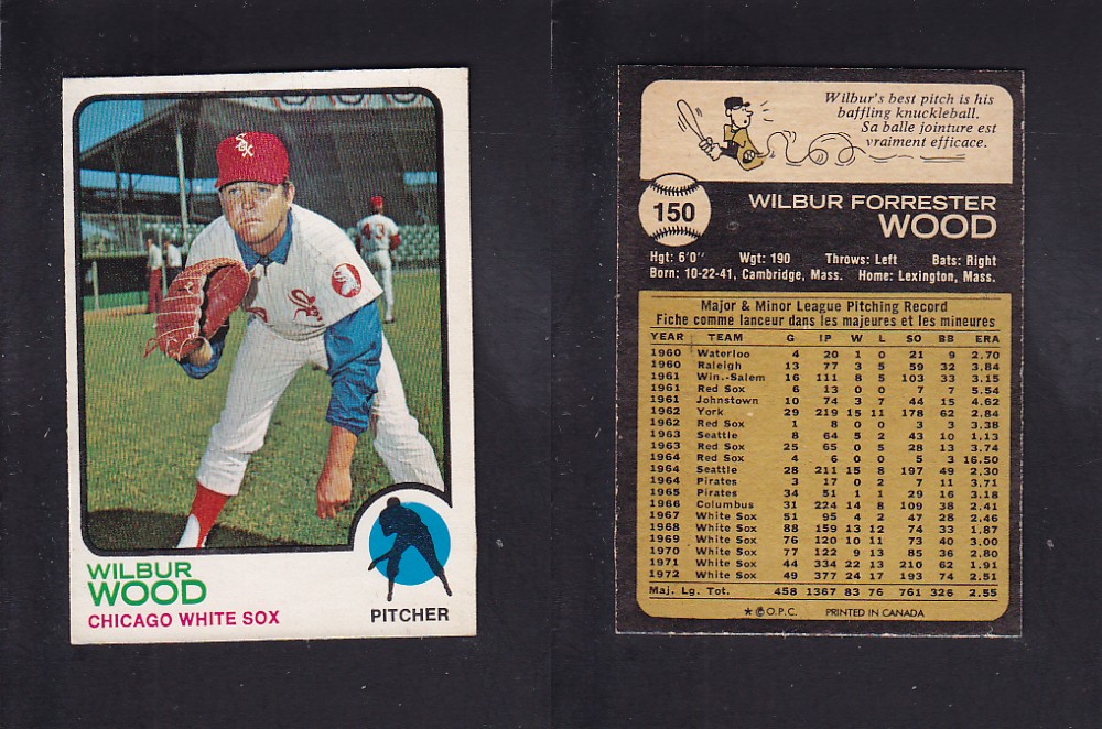1973 O-PEE-CHEE BASEBALL CARD #150 W. WOOD photo 1973 O-PEE-CHEE BASEBALL CARD #150 W. WOOD photo