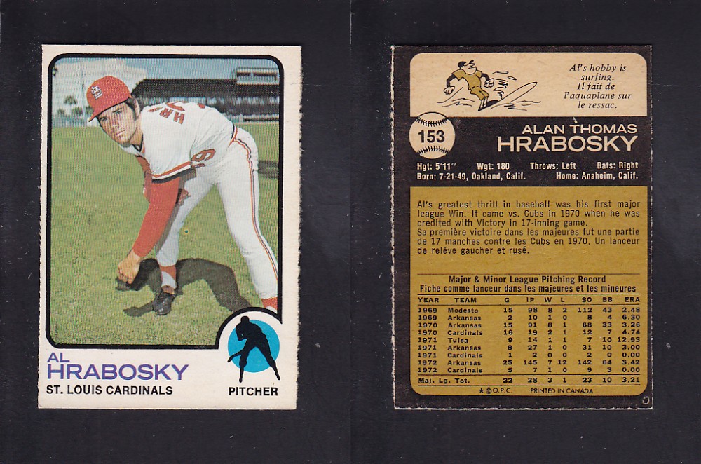 1973 O-PEE-CHEE BASEBALL CARD #153 A. HRABOSKY photo 1973 O-PEE-CHEE BASEBALL CARD #153 A. HRABOSKY photo