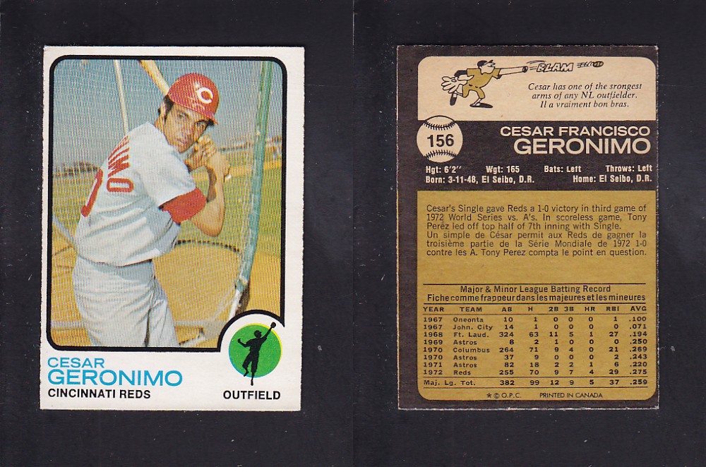 1973 O-PEE-CHEE BASEBALL CARD #156 C. GERONIMO photo 1973 O-PEE-CHEE BASEBALL CARD #156 C. GERONIMO photo