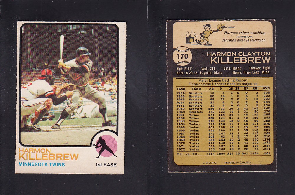 1973 O-PEE-CHEE BASEBALL CARD #170 H. KILLEBREW photo 1973 O-PEE-CHEE BASEBALL CARD #170 H. KILLEBREW photo