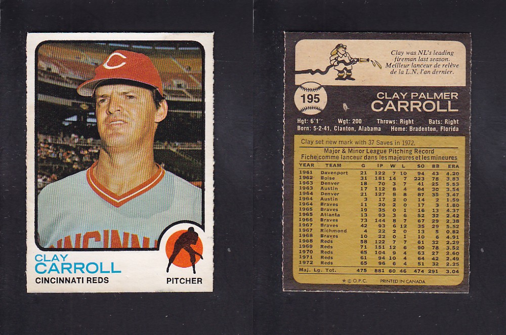 1973 O-PEE-CHEE BASEBALL CARD #195 C. CARROLL photo 1973 O-PEE-CHEE BASEBALL CARD #195 C. CARROLL photo
