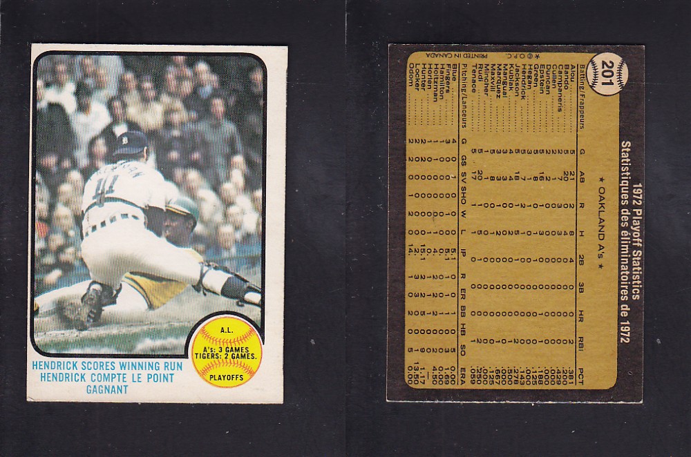 1973 O-PEE-CHEE BASEBALL CARD #201 A.L. PLAYOFFS photo 1973 O-PEE-CHEE BASEBALL CARD #201 A.L. PLAYOFFS photo