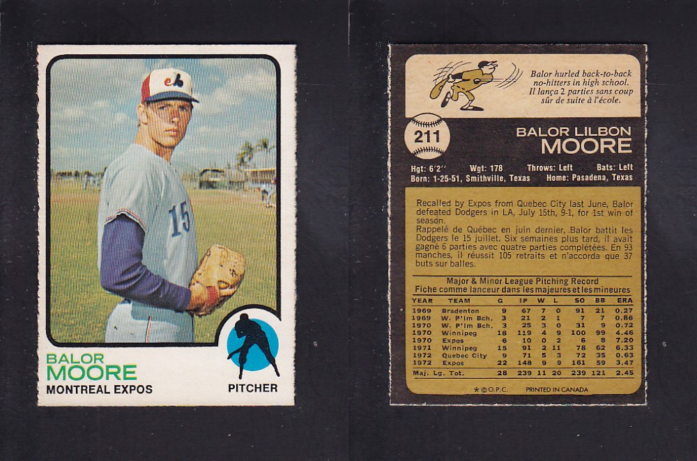 1973 O-PEE-CHEE BASEBALL CARD #211 B. MOORE photo 1973 O-PEE-CHEE BASEBALL CARD #211 B. MOORE photo
