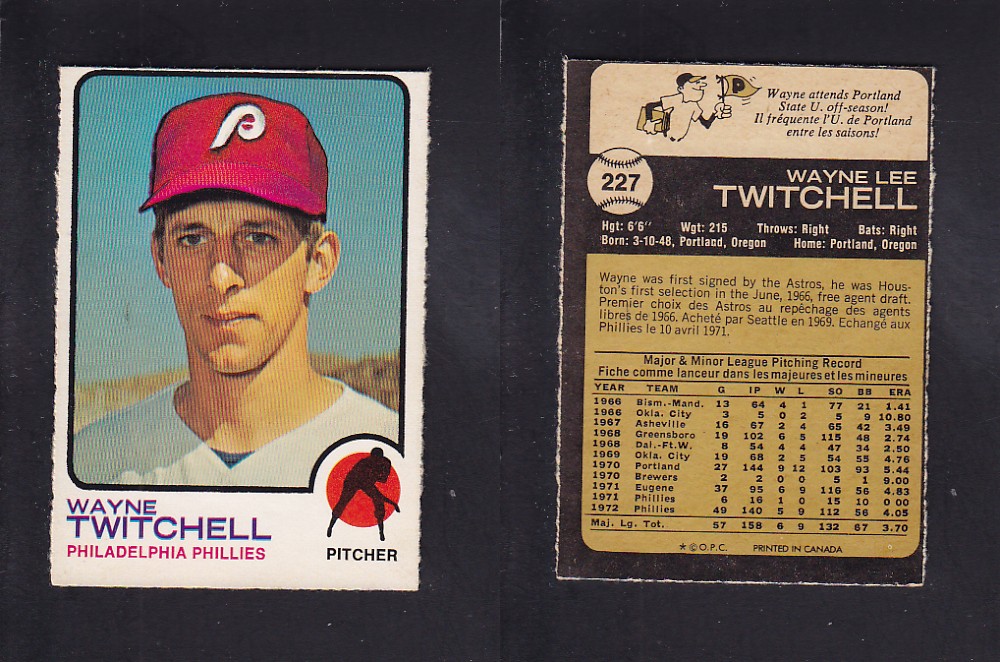 1973 O-PEE-CHEE BASEBALL CARD #227 W. TWITCHELL photo 1973 O-PEE-CHEE BASEBALL CARD #227 W. TWITCHELL photo