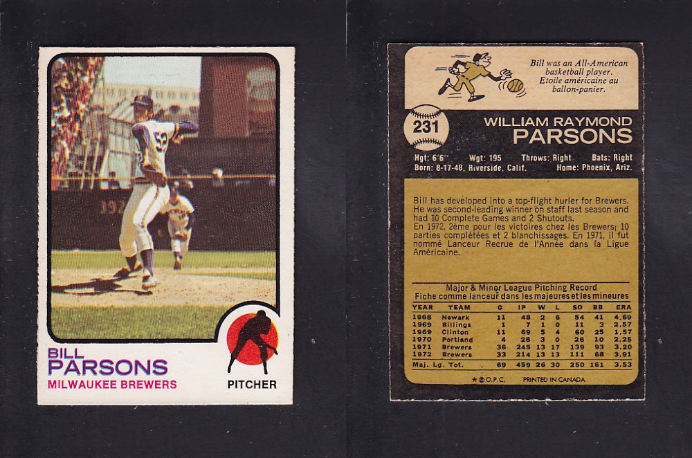 1973 O-PEE-CHEE BASEBALL CARD #231 B. PARSONS photo 1973 O-PEE-CHEE BASEBALL CARD #231 B. PARSONS photo