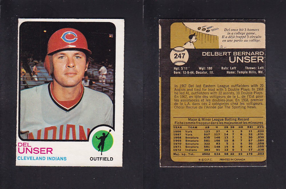 1973 O-PEE-CHEE BASEBALL CARD #247 D. UNSER photo 1973 O-PEE-CHEE BASEBALL CARD #247 D. UNSER photo