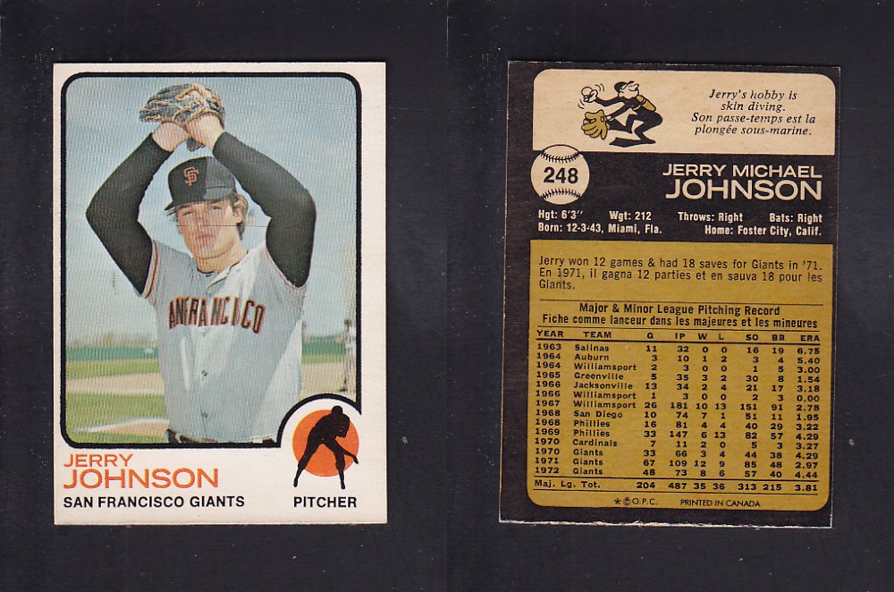 1973 O-PEE-CHEE BASEBALL CARD #248 J. JOHNSON photo 1973 O-PEE-CHEE BASEBALL CARD #248 J. JOHNSON photo