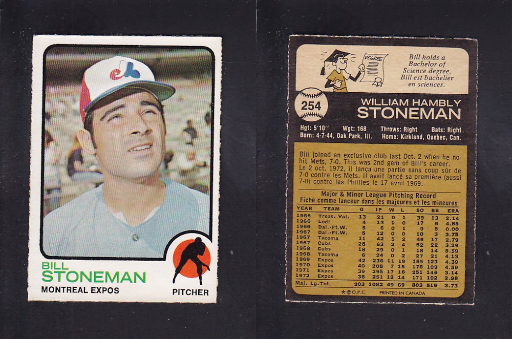 1973 O-PEE-CHEE BASEBALL CARD #254 B. STONEMAN photo 1973 O-PEE-CHEE BASEBALL CARD #254 B. STONEMAN photo