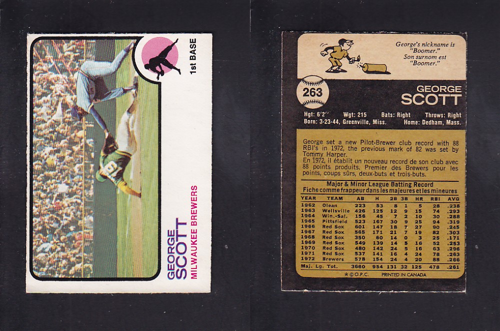 1973 O-PEE-CHEE BASEBALL CARD #263 G. SCOTT photo 1973 O-PEE-CHEE BASEBALL CARD #263 G. SCOTT photo