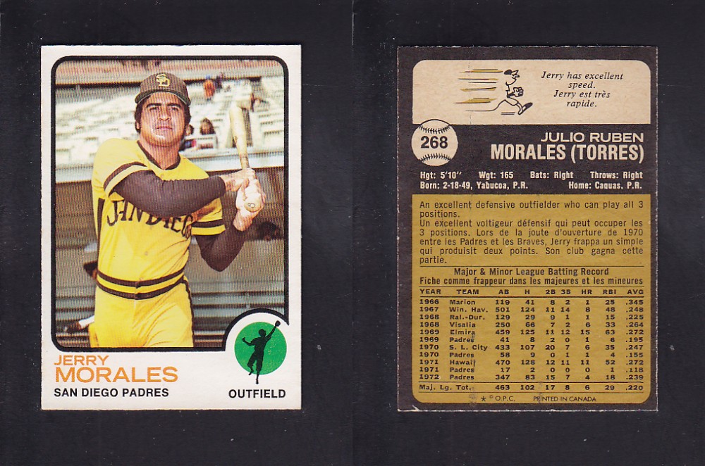 1973 O-PEE-CHEE BASEBALL CARD #268 J. MORALES photo 1973 O-PEE-CHEE BASEBALL CARD #268 J. MORALES photo