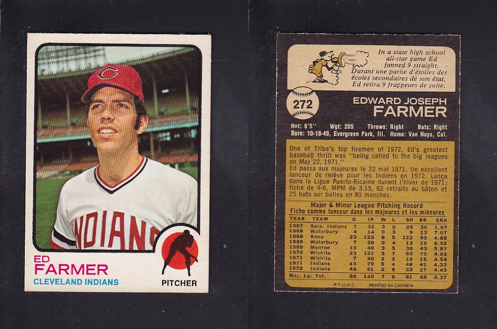 1973 O-PEE-CHEE BASEBALL CARD #272 E. FARMER photo 1973 O-PEE-CHEE BASEBALL CARD #272 E. FARMER photo
