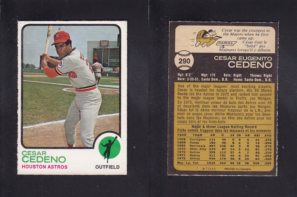 1973 O-PEE-CHEE BASEBALL CARD #290 C. CEDENO photo 1973 O-PEE-CHEE BASEBALL CARD #290 C. CEDENO photo