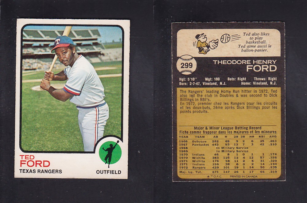 1973 O-PEE-CHEE BASEBALL CARD #299 T. FORD photo 1973 O-PEE-CHEE BASEBALL CARD #299 T. FORD photo