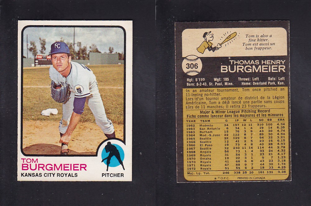 1973 O-PEE-CHEE BASEBALL CARD #306 T. BURGMEIER photo 1973 O-PEE-CHEE BASEBALL CARD #306 T. BURGMEIER photo