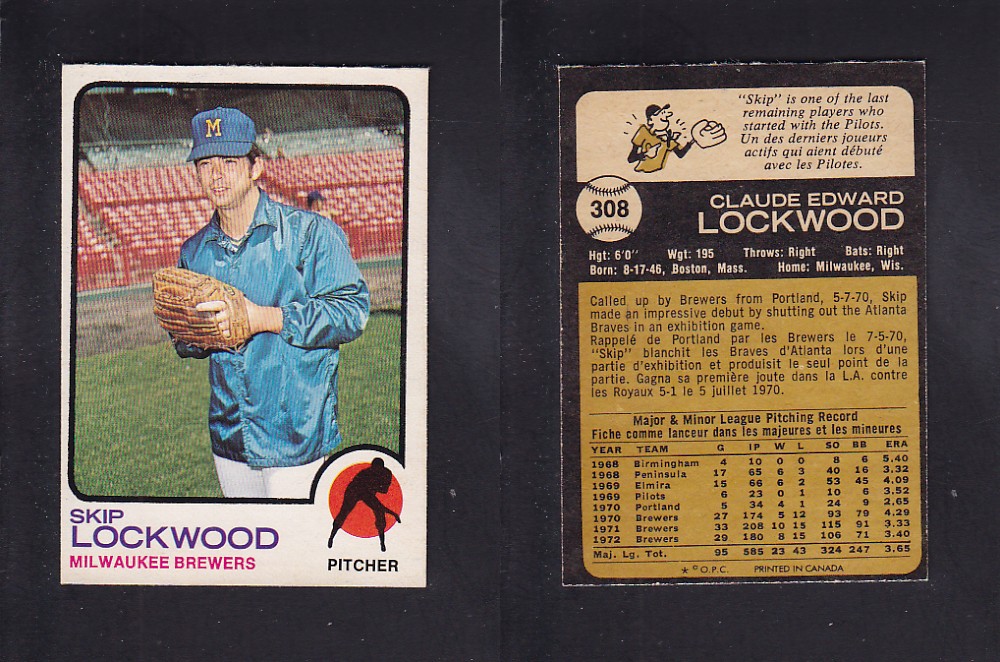 1973 O-PEE-CHEE BASEBALL CARD #308 S. LOCKWOOD photo 1973 O-PEE-CHEE BASEBALL CARD #308 S. LOCKWOOD photo