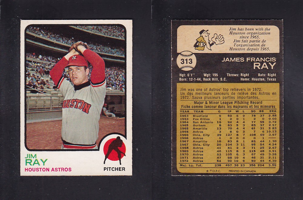 1973 O-PEE-CHEE BASEBALL CARD #313 J. RAY photo 1973 O-PEE-CHEE BASEBALL CARD #313 J. RAY photo