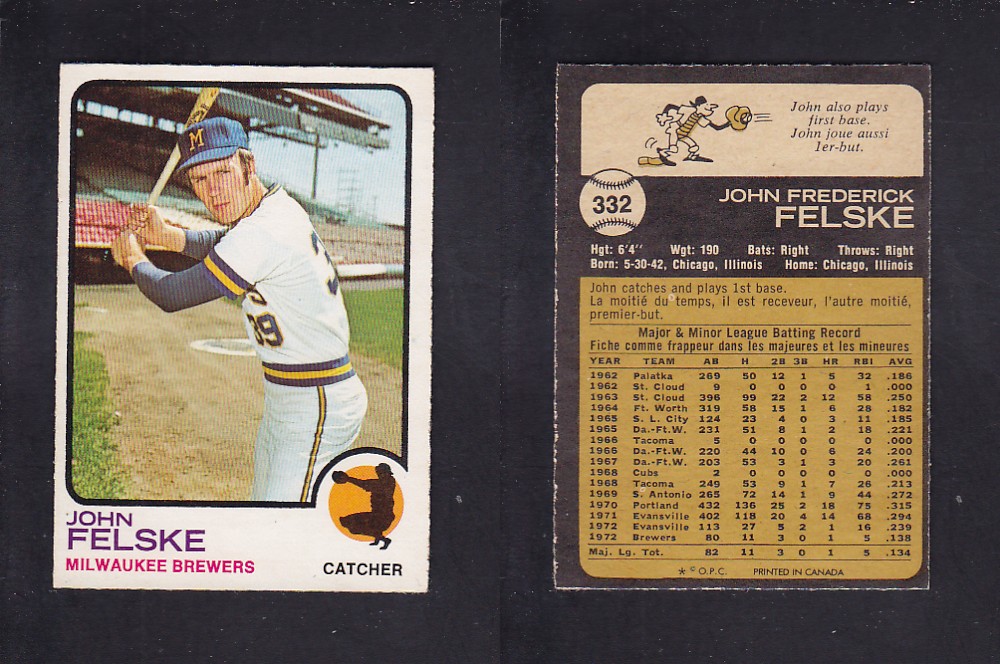 1973 O-PEE-CHEE BASEBALL CARD #332 J. FELSKE photo 1973 O-PEE-CHEE BASEBALL CARD #332 J. FELSKE photo