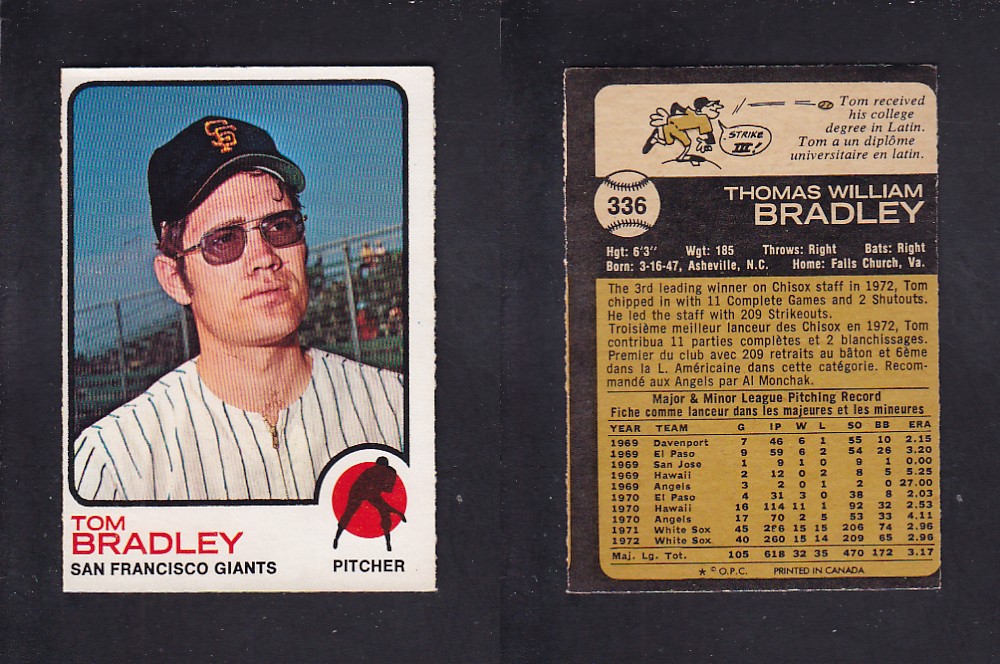 1973 O-PEE-CHEE BASEBALL CARD #336 T. BRADLEY photo 1973 O-PEE-CHEE BASEBALL CARD #336 T. BRADLEY photo