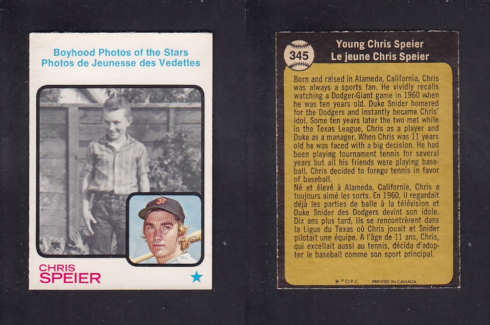 1973 O-PEE-CHEE BASEBALL CARD #345 YOUNG C. SPEIER photo 1973 O-PEE-CHEE BASEBALL CARD #345 YOUNG C. SPEIER photo