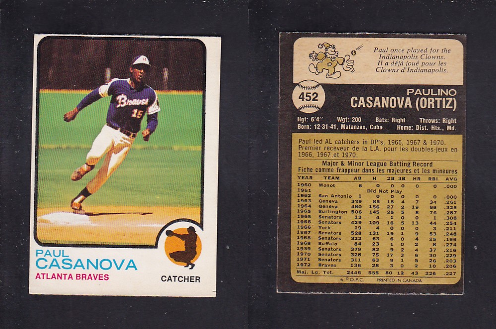 1973 O-PEE-CHEE BASEBALL CARD #452 P. CASANOVA photo 1973 O-PEE-CHEE BASEBALL CARD #452 P. CASANOVA photo
