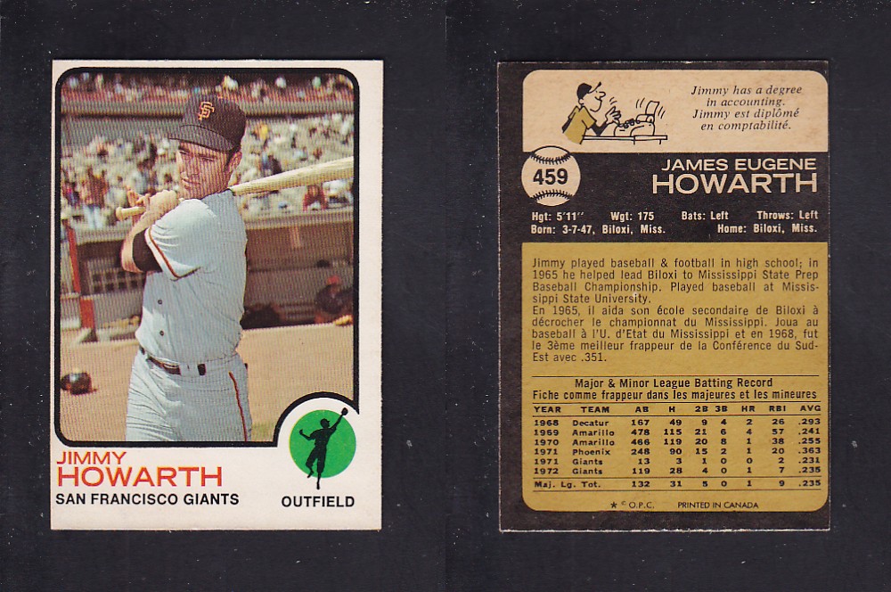 1973 O-PEE-CHEE BASEBALL CARD #459 J. HOWARTH photo 1973 O-PEE-CHEE BASEBALL CARD #459 J. HOWARTH photo