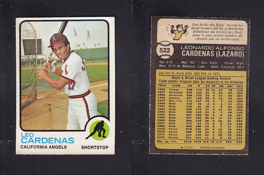 1973 O-PEE-CHEE BASEBALL CARD #522 L. CARDENAS photo 1973 O-PEE-CHEE BASEBALL CARD #522 L. CARDENAS photo