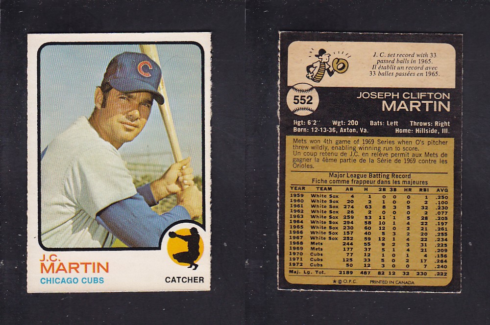 1973 O-PEE-CHEE BASEBALL CARD #552 J. C. MARTIN photo