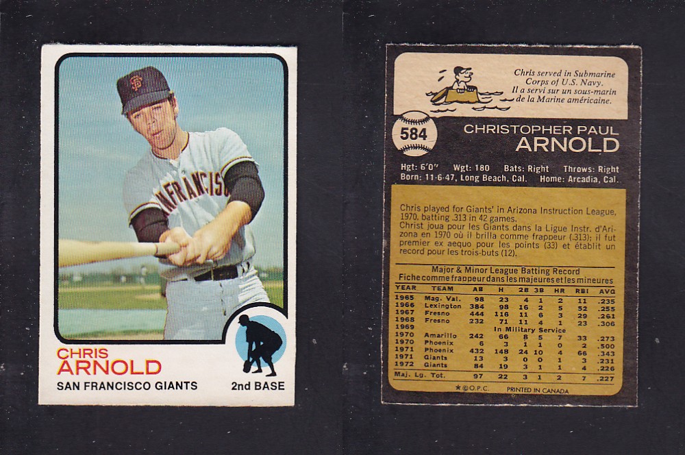 1973 O-PEE-CHEE BASEBALL CARD #584 C. ARNOLD photo 1973 O-PEE-CHEE BASEBALL CARD #584 C. ARNOLD photo
