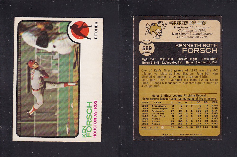 1973 O-PEE-CHEE BASEBALL CARD #589 K. FORSCH photo 1973 O-PEE-CHEE BASEBALL CARD #589 K. FORSCH photo