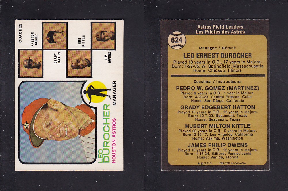 1973 O-PEE-CHEE BASEBALL CARD #624 L. DUROCHER photo 1973 O-PEE-CHEE BASEBALL CARD #624 L. DUROCHER photo