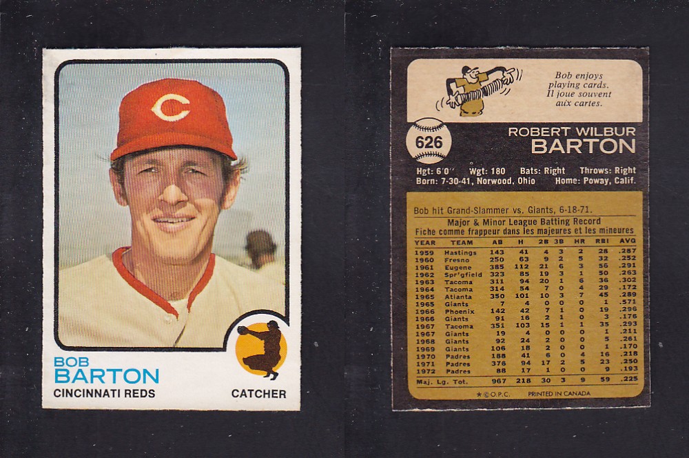 1973 O-PEE-CHEE BASEBALL CARD #626 B. BARTON photo 1973 O-PEE-CHEE BASEBALL CARD #626 B. BARTON photo