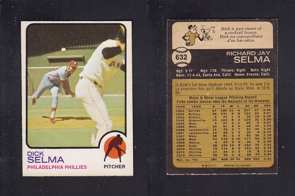 1973 O-PEE-CHEE BASEBALL CARD #632 D. SELMA photo 1973 O-PEE-CHEE BASEBALL CARD #632 D. SELMA photo