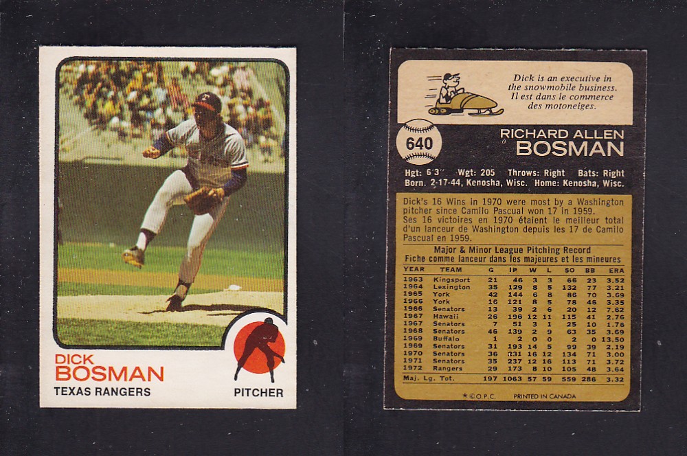 1973 O-PEE-CHEE BASEBALL CARD #640 D. BOSMAN photo 1973 O-PEE-CHEE BASEBALL CARD #640 D. BOSMAN photo