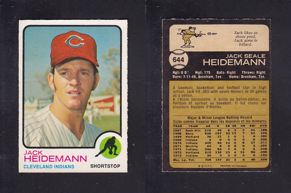 1973 O-PEE-CHEE BASEBALL CARD #644 J. HEIDEMANN photo 1973 O-PEE-CHEE BASEBALL CARD #644 J. HEIDEMANN photo