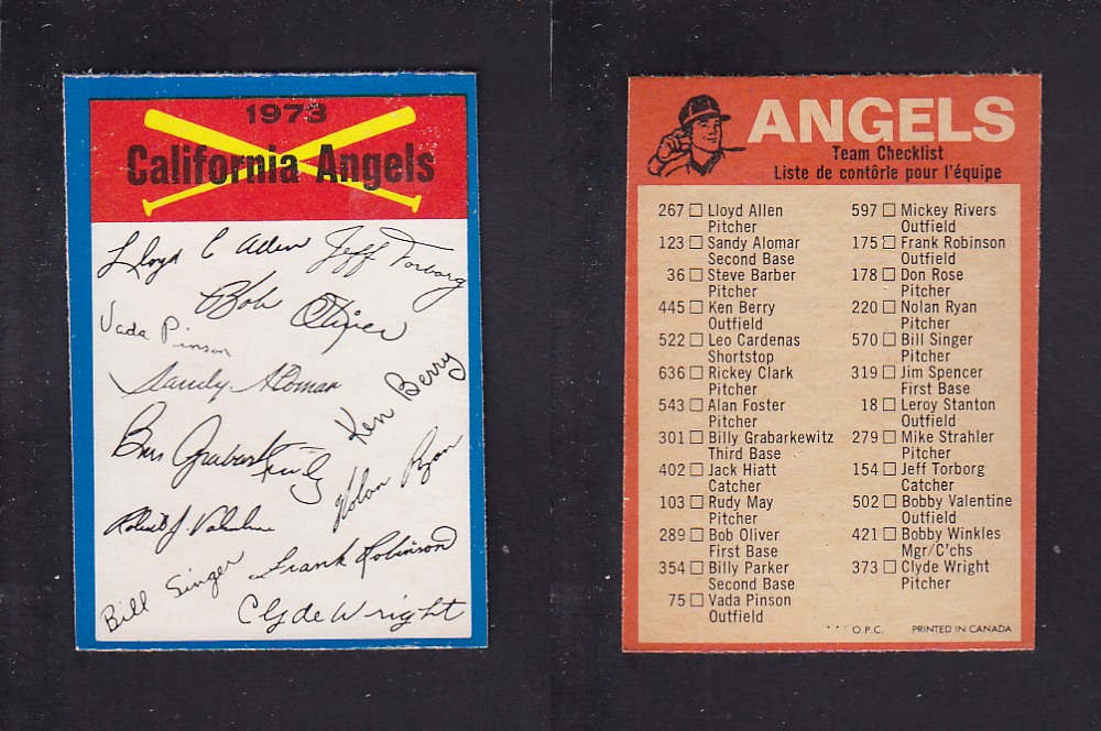 1973 O-PEE-CHEE BASEBALL CARD TEAM CHECKLISTS CALIFORNIA ANGELS photo 1973 O-PEE-CHEE BASEBALL CARD TEAM CHECKLISTS CALIFORNIA ANGELS photo