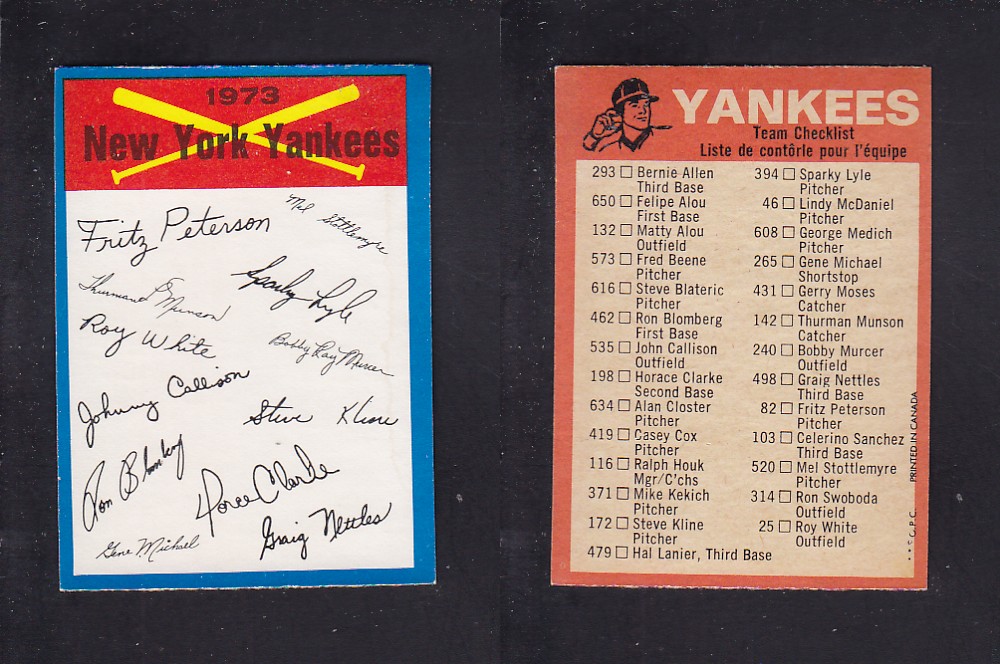 1973 O-PEE-CHEE BASEBALL CARD TEAM CHECKLISTS NEW YORK YANKEES photo 1973 O-PEE-CHEE BASEBALL CARD TEAM CHECKLISTS NEW YORK YANKEES photo