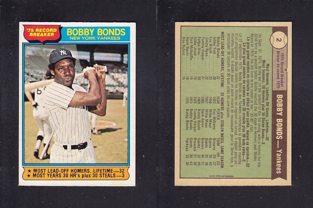 1976 O-PEE-CHEE BASEBALL CARD #2 B. BONDS photo 1976 O-PEE-CHEE BASEBALL CARD #2 B. BONDS photo