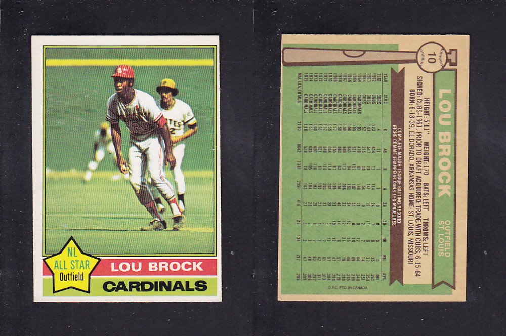 1976 O-PEE-CHEE BASEBALL CARD #10 L. BROCK photo 1976 O-PEE-CHEE BASEBALL CARD #10 L. BROCK photo