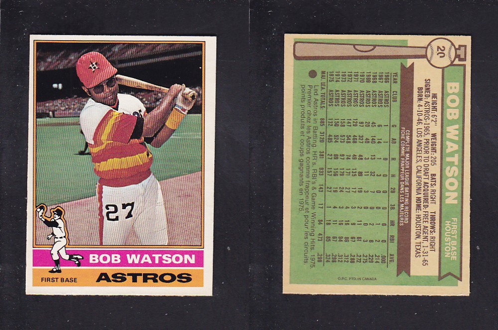 1976 O-PEE-CHEE BASEBALL CARD #20 B. WATSON photo 1976 O-PEE-CHEE BASEBALL CARD #20 B. WATSON photo