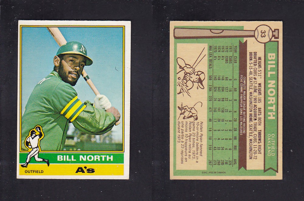 1976 O-PEE-CHEE BASEBALL CARD #33 B. NORTH photo
