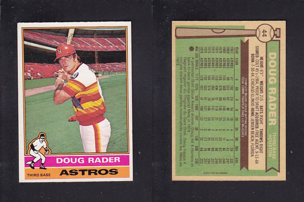 1976 O-PEE-CHEE BASEBALL CARD #44 D. RADER photo 1976 O-PEE-CHEE BASEBALL CARD #44 D. RADER photo