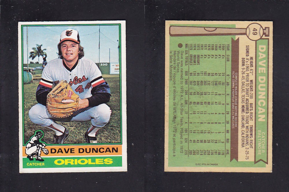 1976 O-PEE-CHEE BASEBALL CARD #49 D. DUNCAN photo
