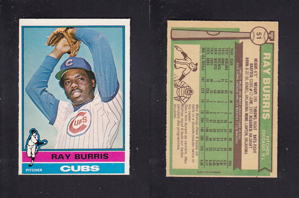 1976 O-PEE-CHEE BASEBALL CARD #51 R. BURRIS photo