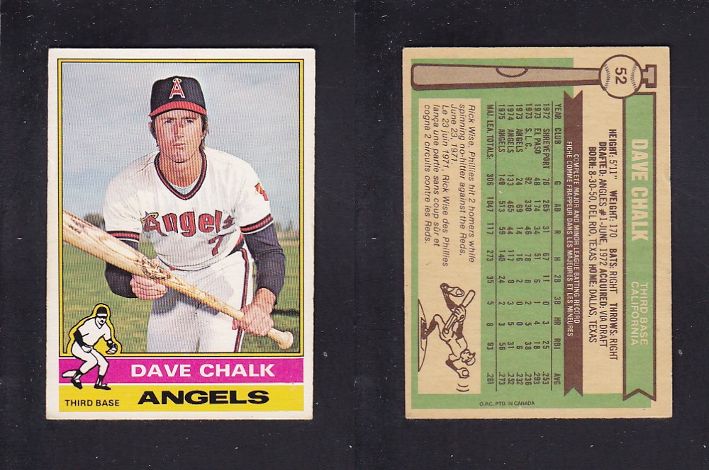 1976 O-PEE-CHEE BASEBALL CARD #52 D. CHALK photo