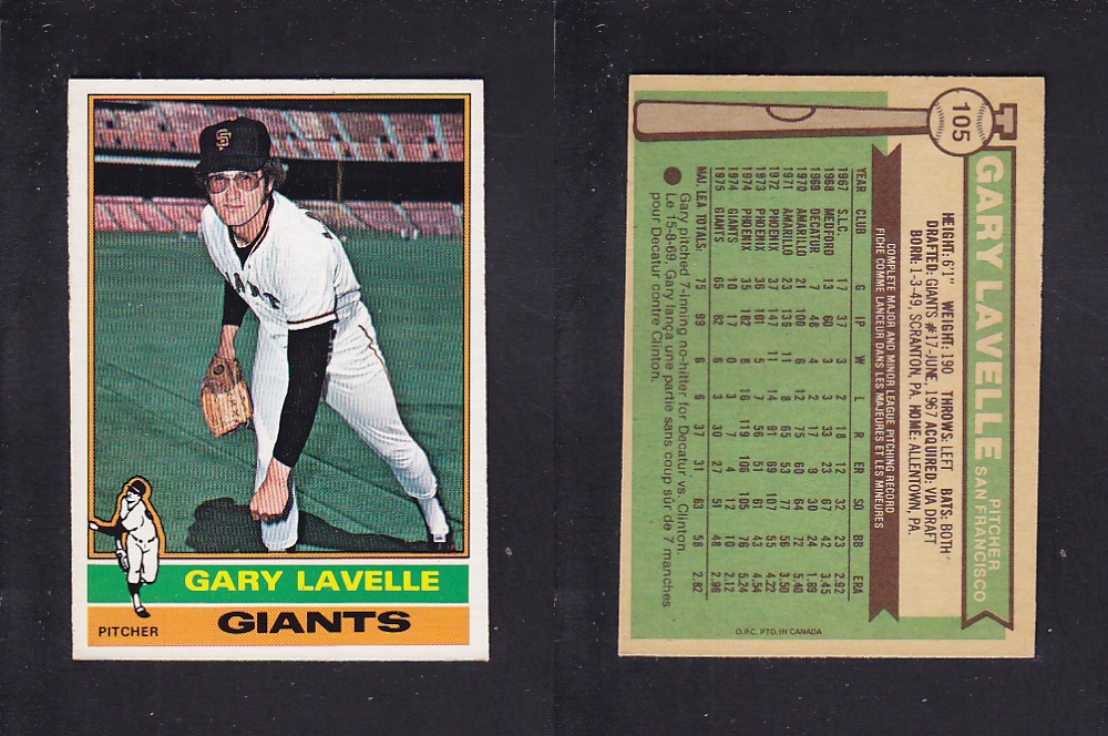 1976 O-PEE-CHEE BASEBALL CARD #105 G. LAVELLE photo 1976 O-PEE-CHEE BASEBALL CARD #105 G. LAVELLE photo